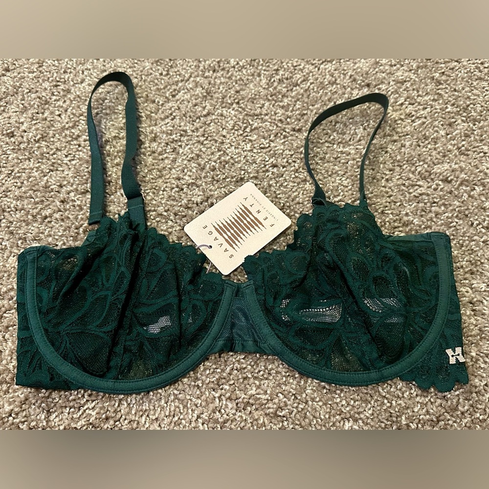 NWT Savage X Fenty 34DDD Green Unlined Balconette Bra
